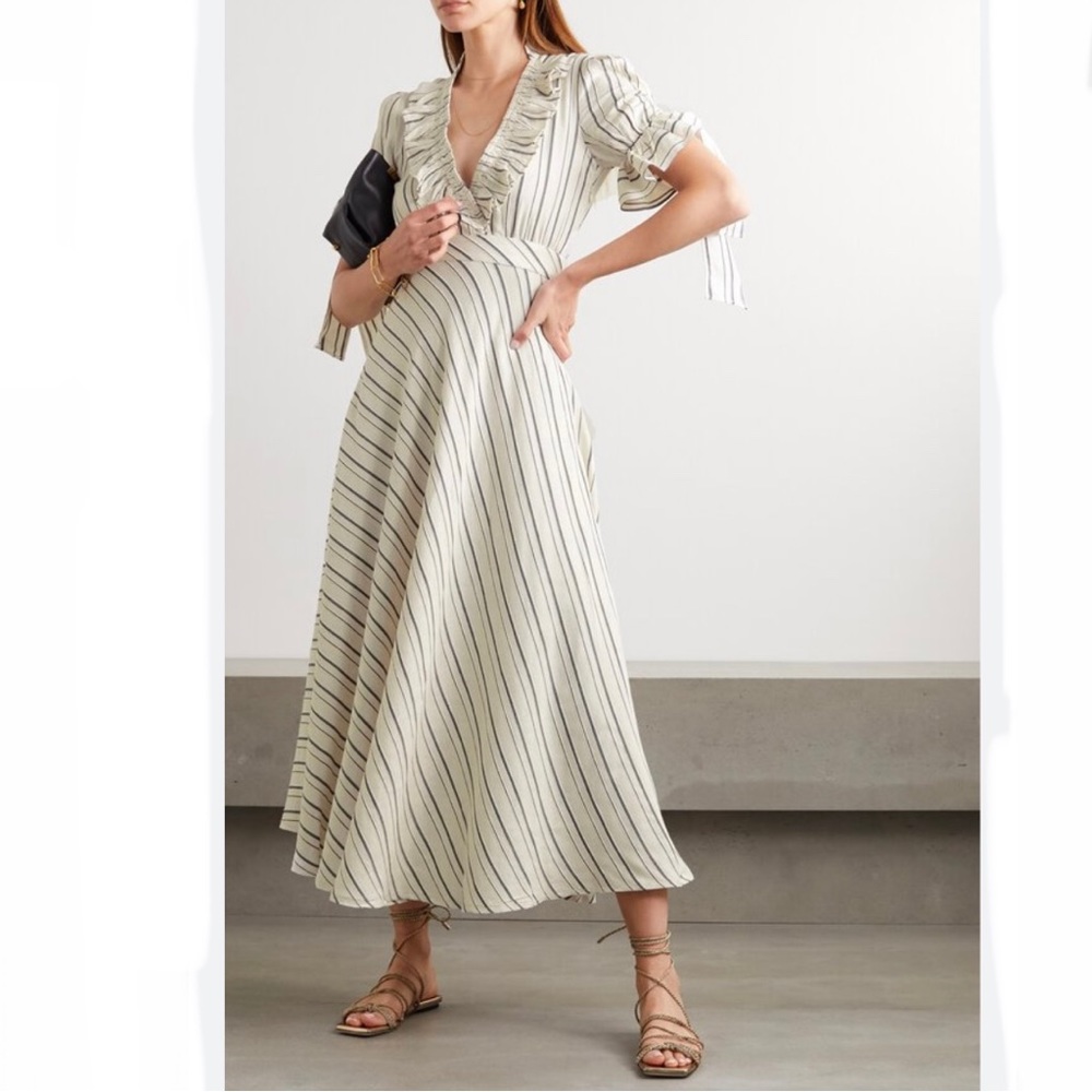 Lug Von Siga Dora Ruffled Striped Gauze Midi Dress size 36 C0
